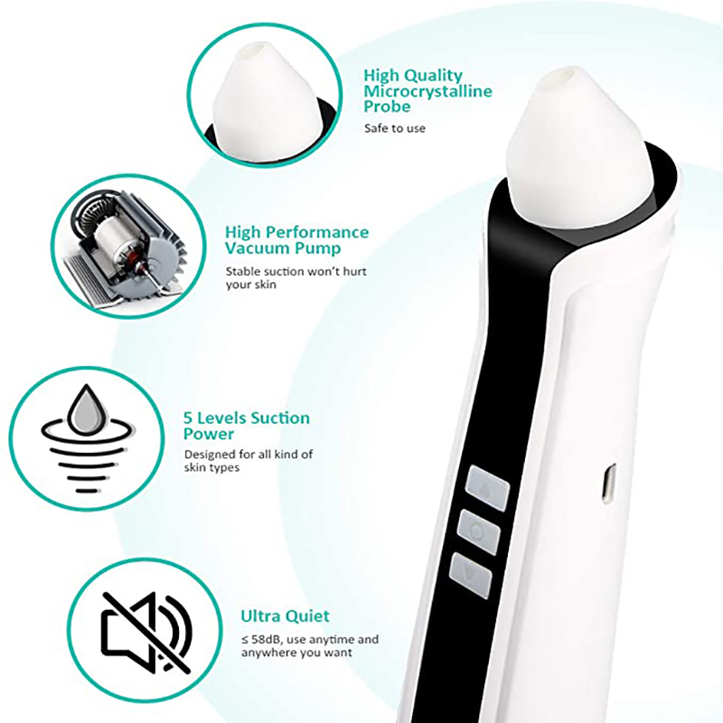 Eliminador de espinillas recargable al vacío, aspirador de poros facial con cámara con 3 niveles de intensidad y 3 puntas intercambiables