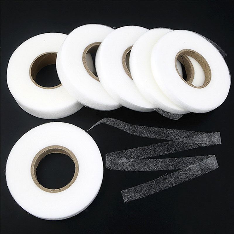 Tela adhesiva de doble cara para ropa, cinta adhesiva para planchar en dobladillo, Web de entrelazado, accesorios de costura DIY, blanco y negro, 64 metros