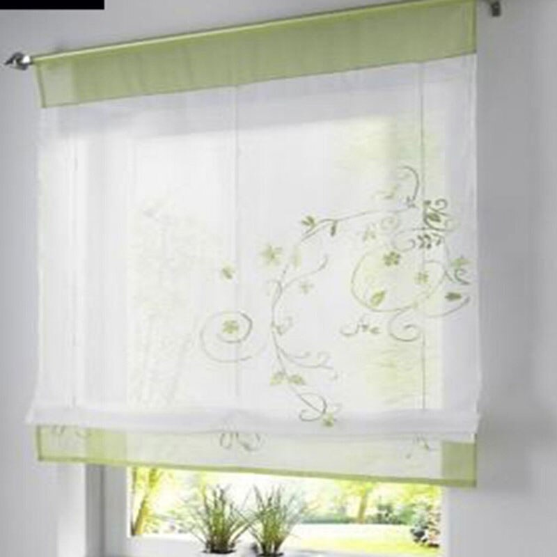 European Roman Style Voile Half-curtain Embroidered Rustic Curtain Blinds Gauze Small Coffee Cafe Kitchen Tulle Curtain: Green 60x120
