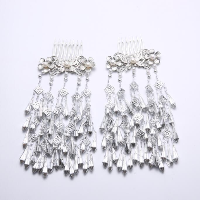 Hanfu-coiffure rétro, accessoires pour cheveux longs multicouches, petits bijoux, frange fraîche, Imitation argent Miao, peigne