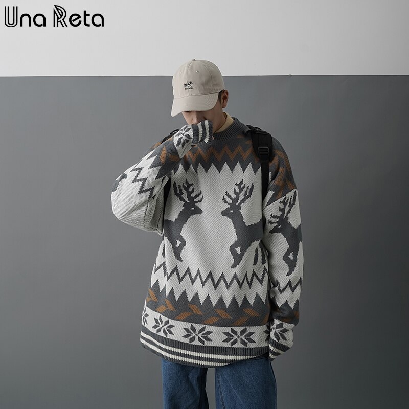 Una reta sweater mænd patchwork julesweater mænd tøj print pullover mænd pull homme vintage par sweater