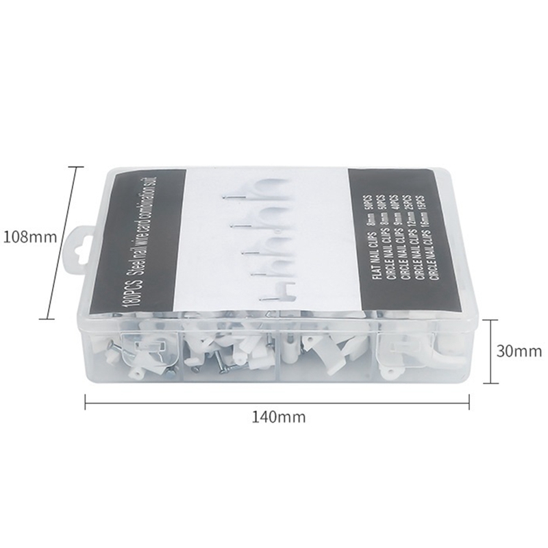 180-Piece Combination Set Square Cable Clamp Round Cable Clamp with Steel Nails