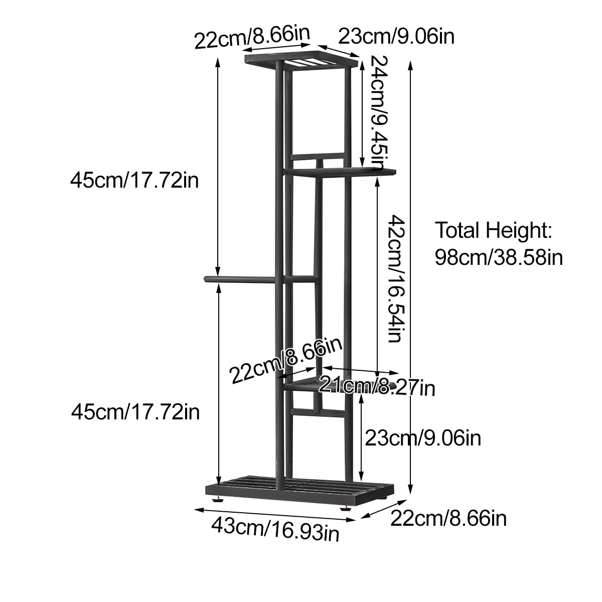 5 lag jern bogreol plantehylde displayhylder hjem indendørs udendørs gårdhave terrasse balkon blomsterstande 43 x 22 x 98cm