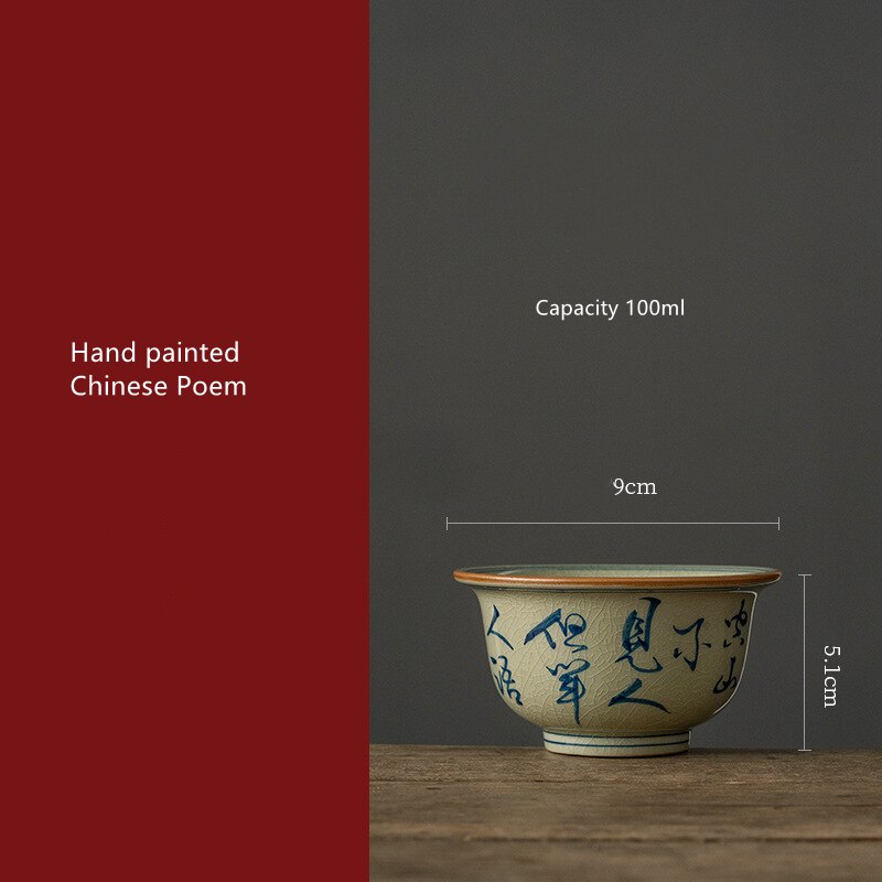 Hand Painted Chinese Poem Cup Antique Calligraphy Pottery Jingdezheng Cups Tea Cup Set Teaware Boat Mugs For Tea Ceremony