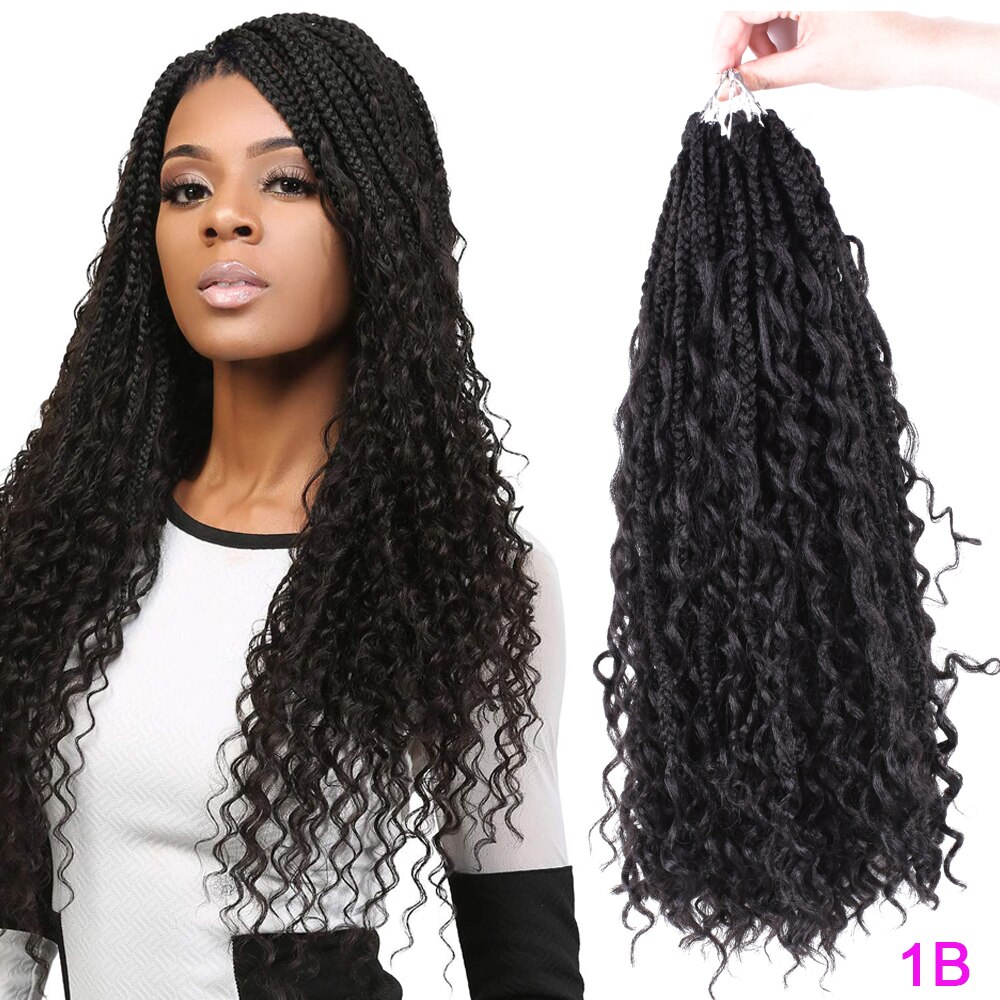 Messy Goddess Box Braids Hair Crochet Braid Hair With Curls End Synthetic Ombre  Braiding Hair Extensions 22inch 24Strands: #1B / 6Pcs/Lot