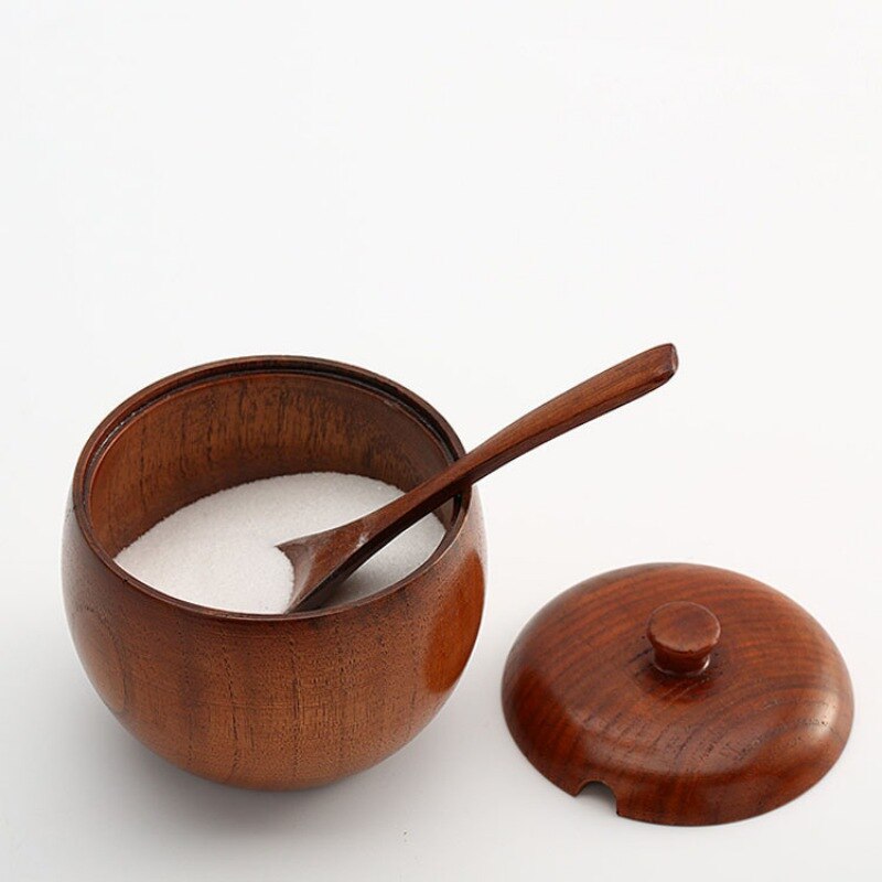 Tarro de madera para especias/cuchara, latas de estilo Retro, recipiente para condimentos, sal, contenedor, utensilio de almacenaje para cocina, botellas