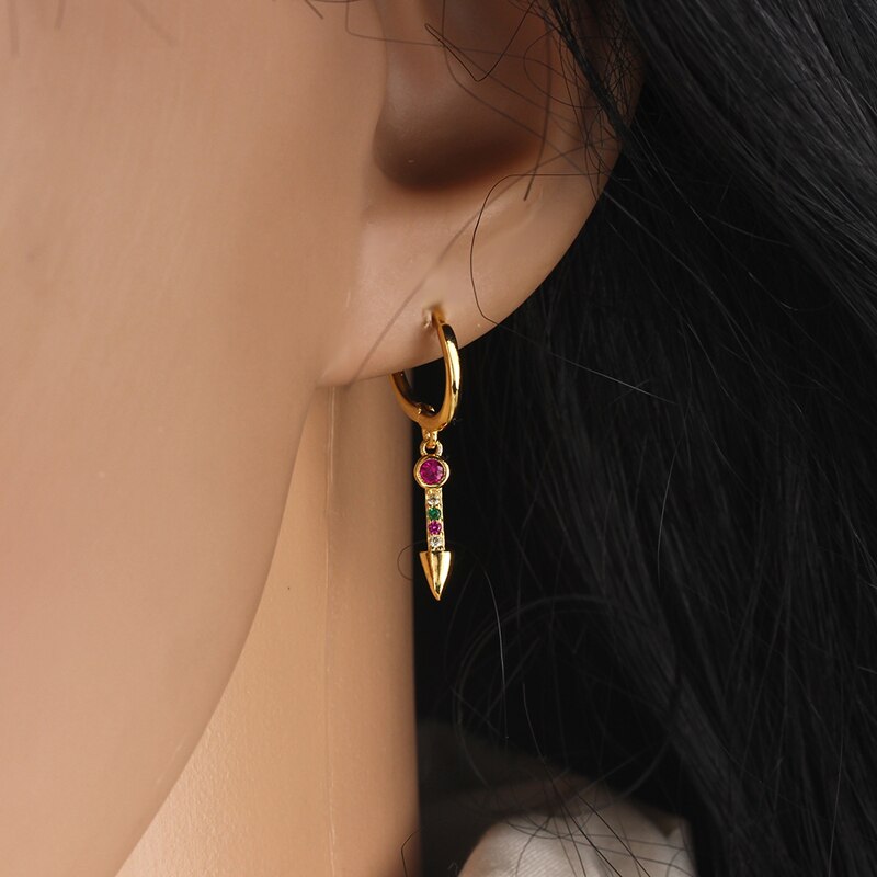 Goud Zilver Kleur Kleurrijke Regenboog Cz Liefde Earring Voor Vrouwen Mode-sieraden Voor Europese Piercing Hoop Earring Pendientes