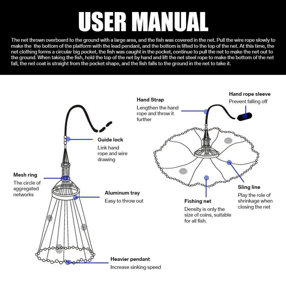 Filet de pêche en eau salée pour piège à appâts, filets de coulée à rayon de 3 pieds/4 pieds/5 pieds/6 pieds/8 pieds avec plomb en Zinc robuste, facile à lancer