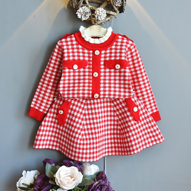 Conjunto de ropa de punto para niña, suéter de manga larga, Top y falda, ropa de otoño e invierno