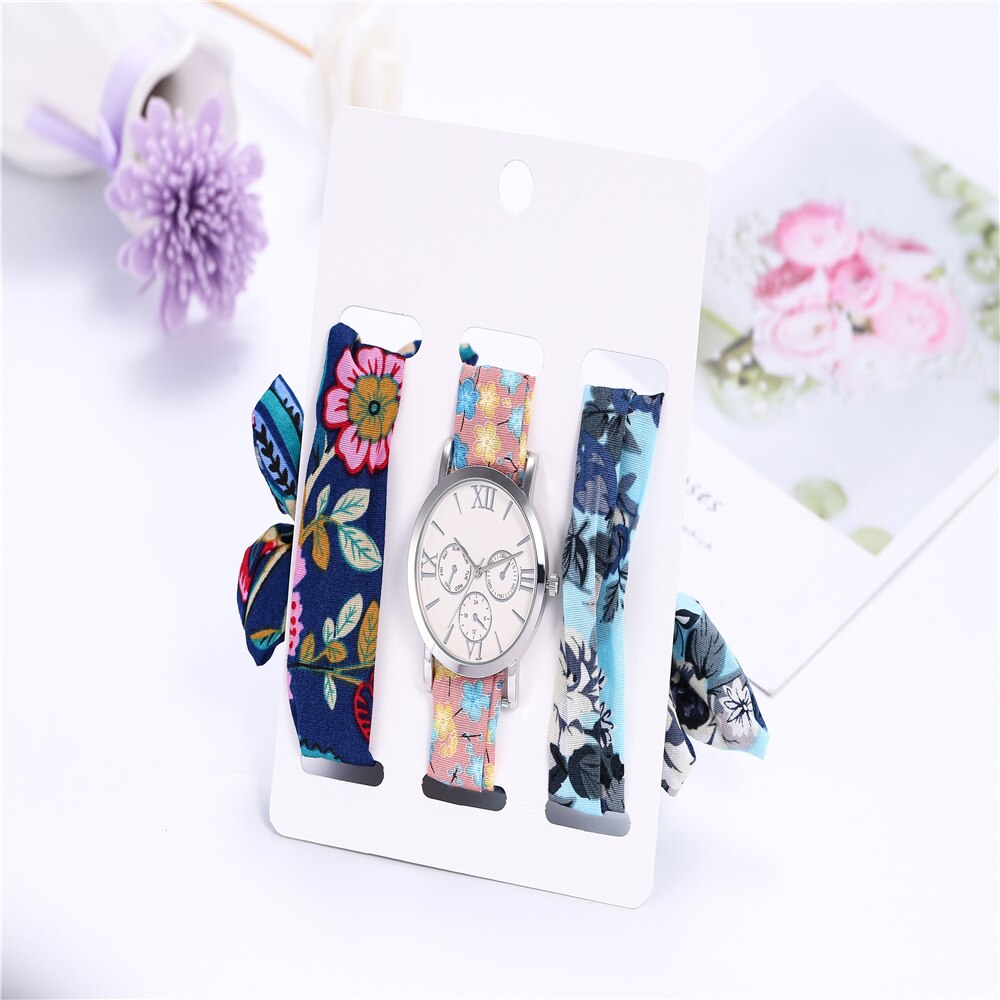 Conjunto de relojes de pulsera para mujer, Set de 3 unidades de relojes informales, bufandas de seda, cinta,