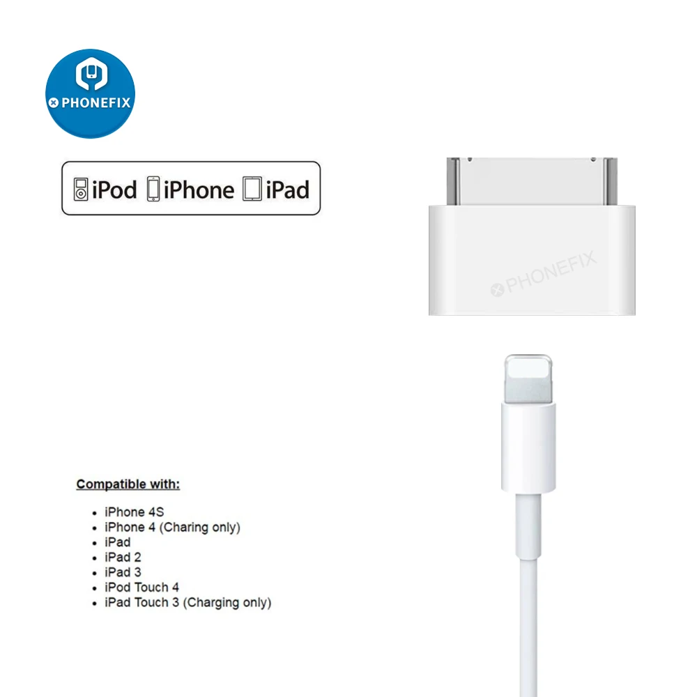 Adaptador de iluminação fêmea de 8 pinos para 30 pinos macho, conversor para carregadores, estações de encaixe para iphone 4 4S ipad 2 3 ipad touch 3 4