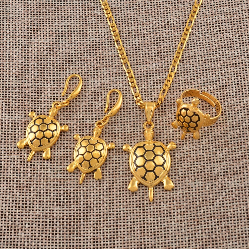 Anniyo Micronesië Hawaii Schildpad Sieraden Sets Kettingen Oorbellen Ring Nieuw-guinea Hawaiiaanse Schildpad Sieraden Set #138906
