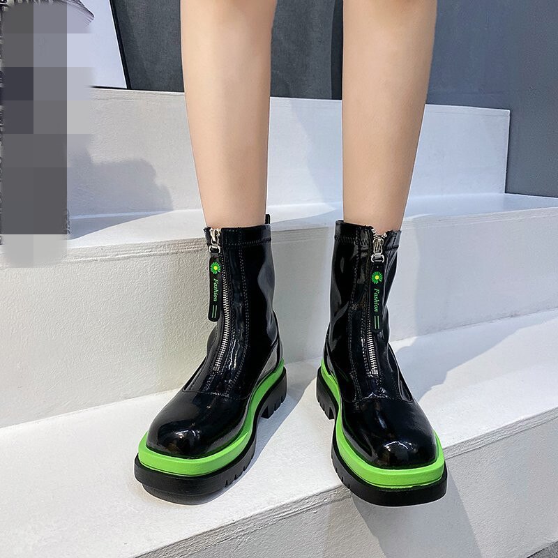 Laarzen halfhoge laarsjes dames leren damesschoenen ronde neus rits lage hak laarsjes kort rubber