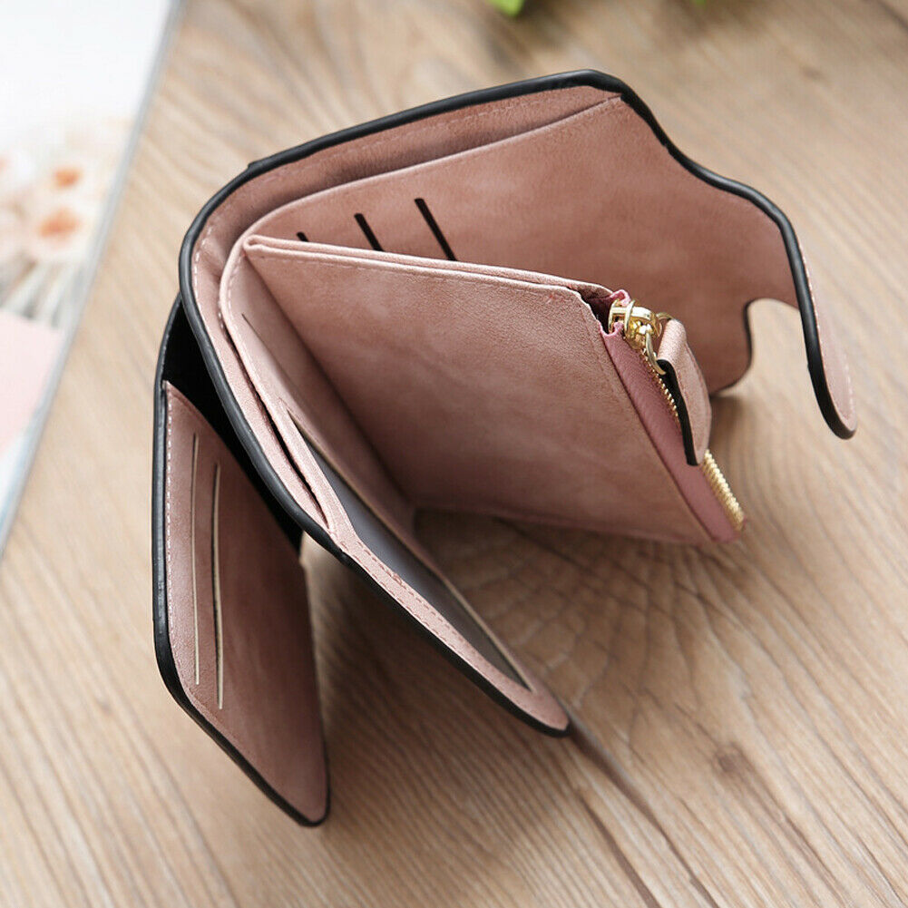Kvinders tegnebog pu læder ensfarvet kort møntpung håndtaske mini taske