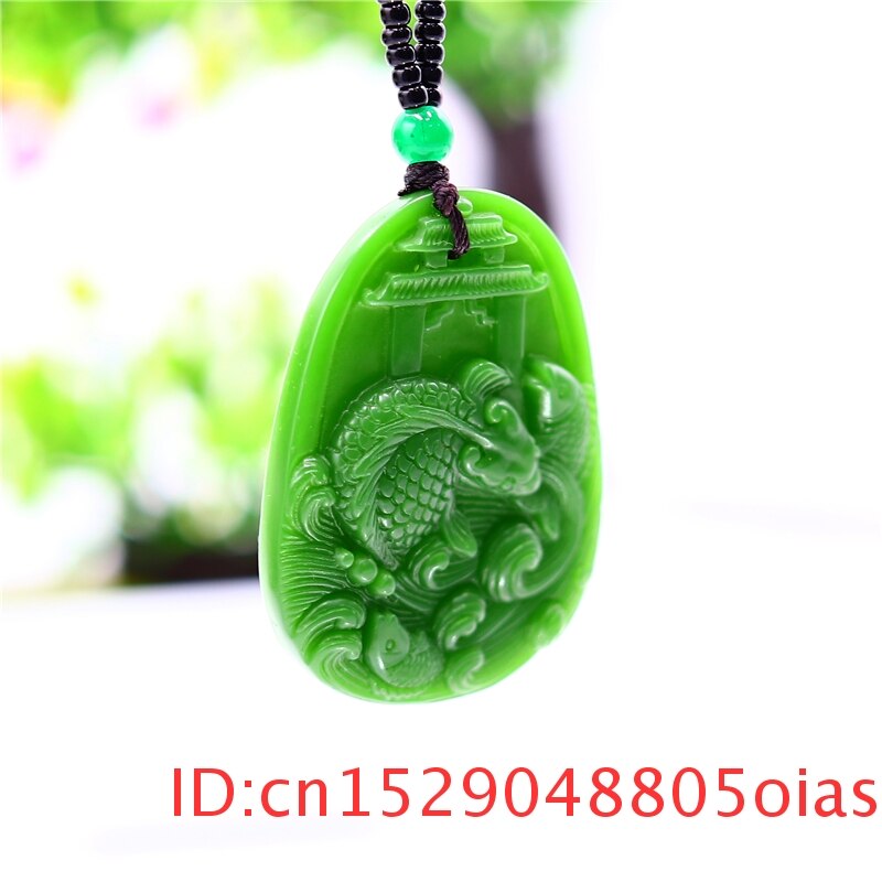 Groene Jade Karper Hanger Ketting Mode-sieraden Amulet Jadeïet Vrouwen Gesneden Natuurlijke Mannen Charm Chinese Voor