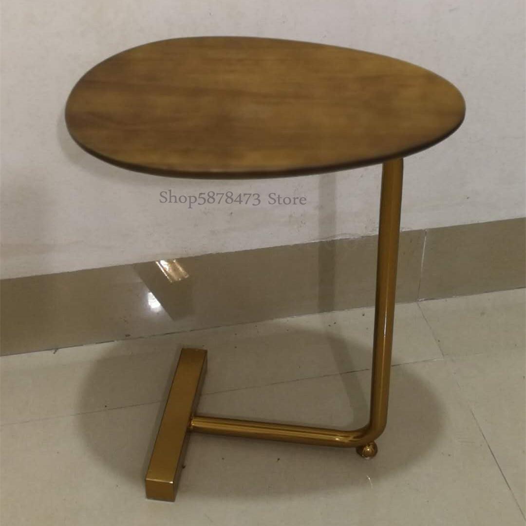 Nordisk minimalistisk soveværelse sengebord oval massivt træ læsebord balkon lille sofabord sofa mini hjørnebord: Gnister  fy 9
