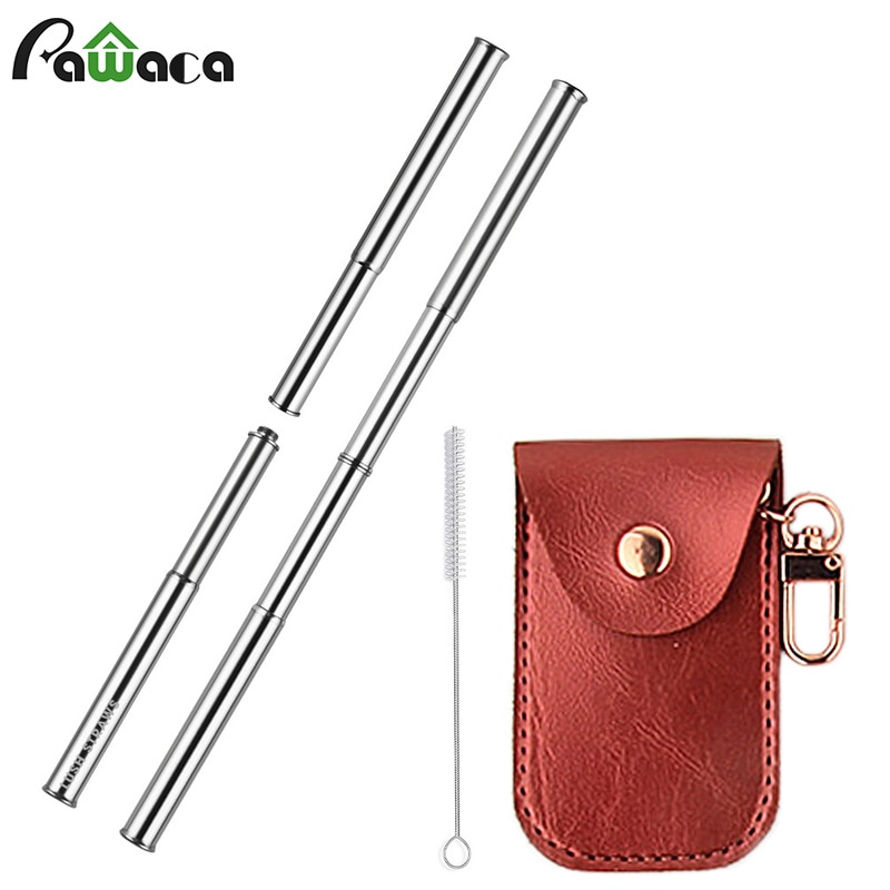 Portable Stainless Steel Reusable Metal Straw Portable Collapsible Foldable with Case Cleaning Brush Bar Drinking Accessories