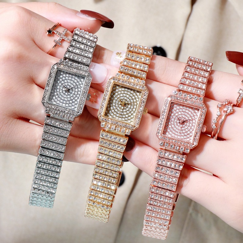 Dameur kvinde luksusmærke guld ur dame armbåndsure krystal kvinde dame quartz ur dame armbåndsur