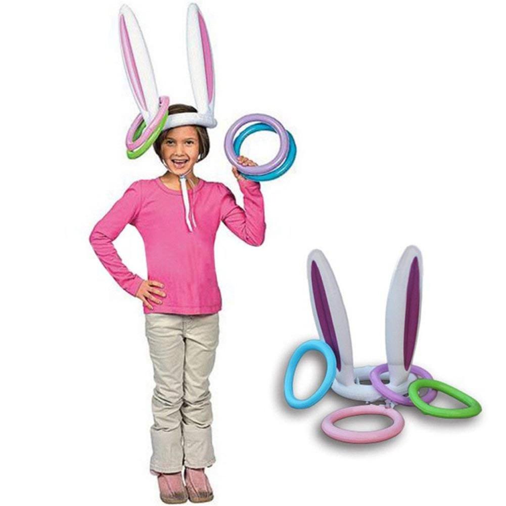 Kuulee Easter Inflatable Bunny Rabbit Ears Hat with Rings for Game Prop