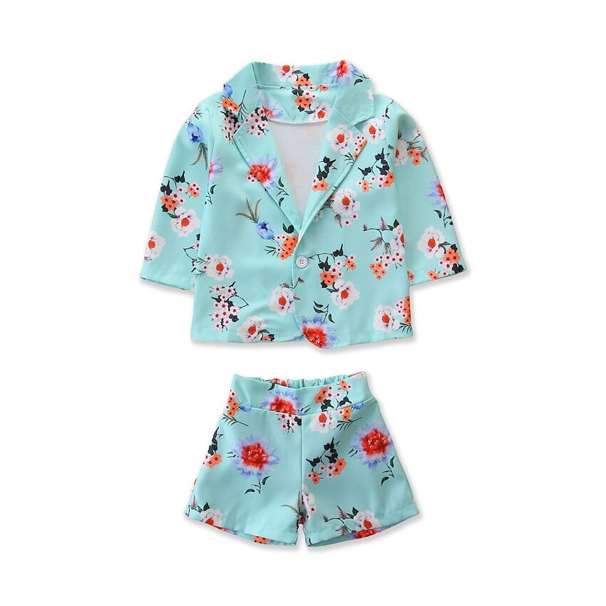 New Children's Girls Floral Coat + Shorts Two-piece Suit Kids Suit Clothes Sets 9M-5Years