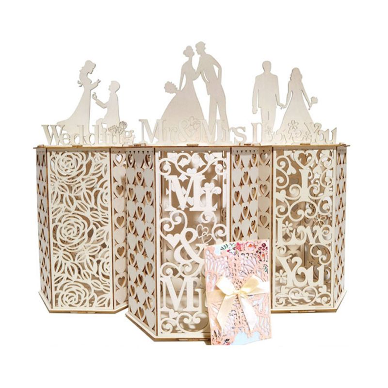 DIY Wooden Wedding Card Box Rustic Greeting Sign Holder Anniversary Party Supply M68E