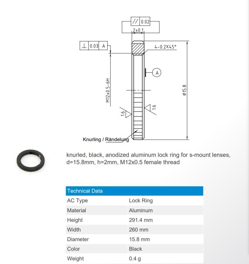 M12 x 0.5 Lock Ring (LRM12V2) 5pcs lot