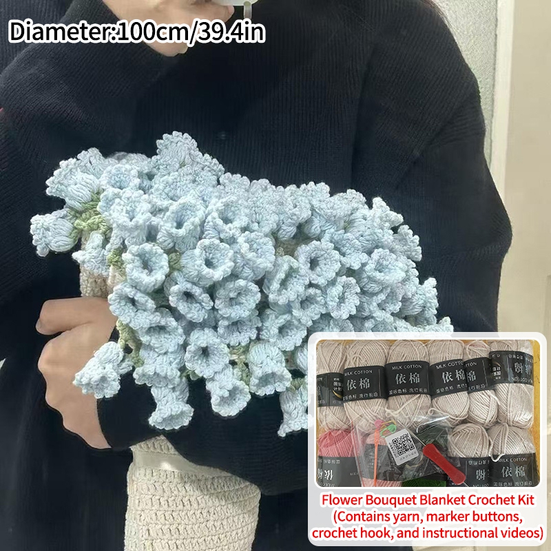 Rosebukett-teppe diy-materialepakke håndlaget blomsterbukett bursdag sammenleggbare kastetepper: Grønn