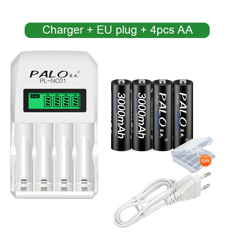 Palo Aa Oplaadbare Batterij Aa 1.2V Nimh Batterijen Oplaadbare Batterij 2A Batteria Led Zaklamp Batterij Oplader: 4AA and Charger