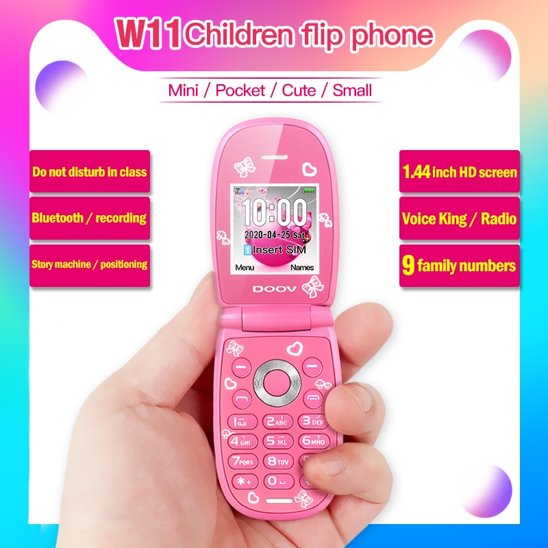 1.44 "Mini Flip Telefoon Storytelling Machine Leuke Meisje Telefoon Voice Koning Bluetooth Unlocked Kids MP3 Kinderen Goedkope Mobiele Telefoon