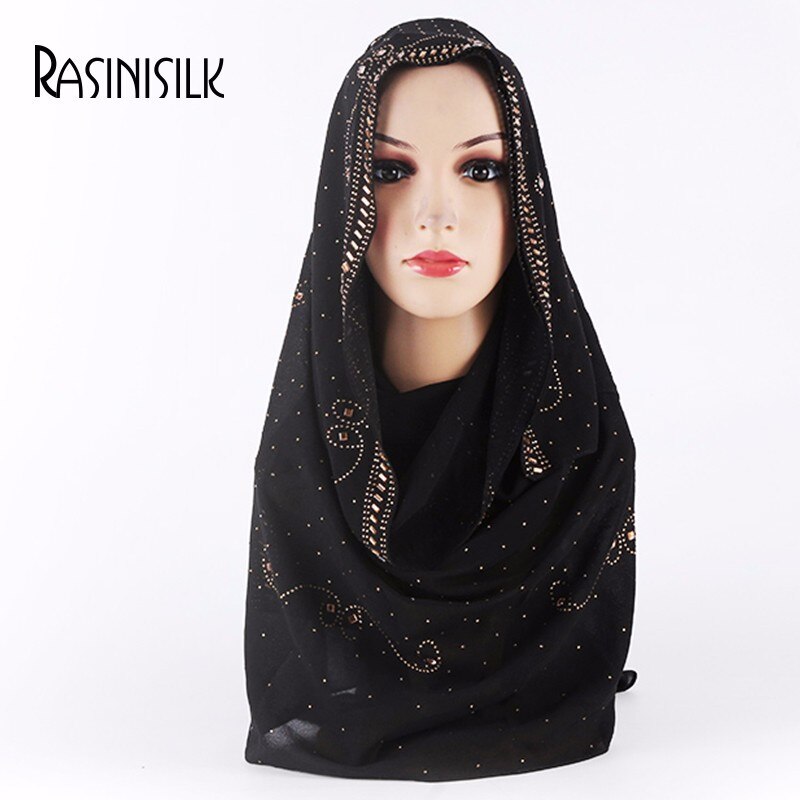 en promo | Promo! Foulard musulman en mousseline de soie pour femmes | Écharpe supérieure avec des strass et des diamants scintillants, écharpe longue et châle, foulard de style islamique malaisien