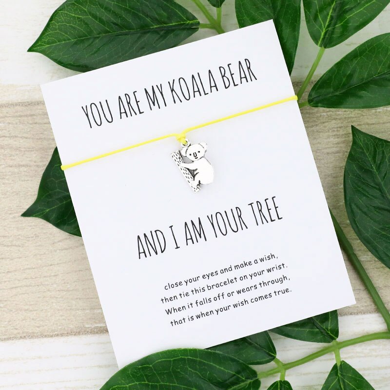 Glück Koala Wünschen Armband Nette Koala Charme Wünschen Karte Freundschaft Armbänder Koala Schmuck für Frauen Männer Beste Freund: Yellow