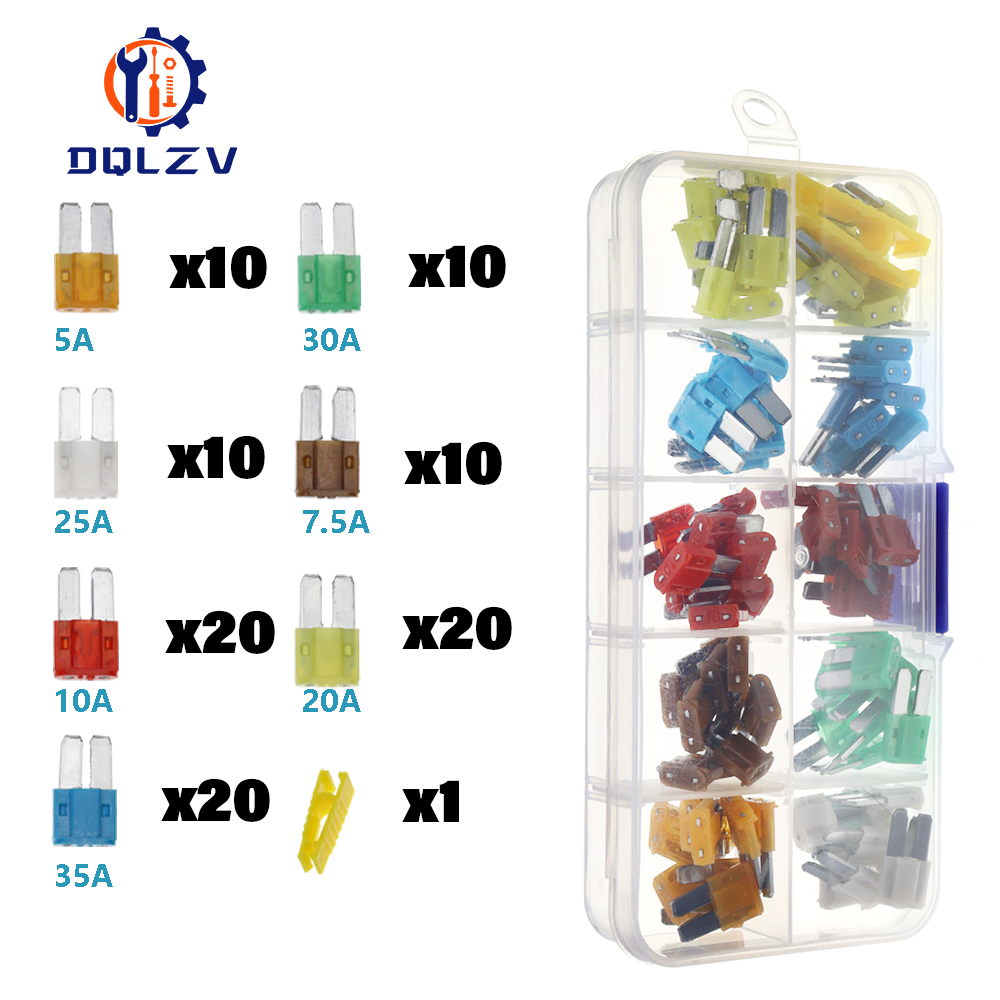 Fusible de coche 5/7, 5/10/15/20/25/30/35/40A Mini/pequeño/mediano 32V tipo hoja automotriz fusible de aleación de Zinc con Clip de caja: Azul