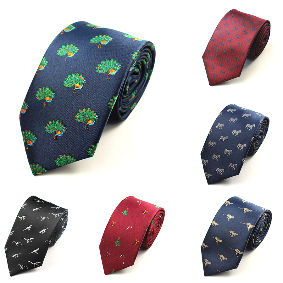 GUSLESON jakość moda męskie krawaty wzór dinozaur czerwone męskie krawaty ślubne 7cm slim krawat biznes jedwabne krawaty dla mężczyzn krawat