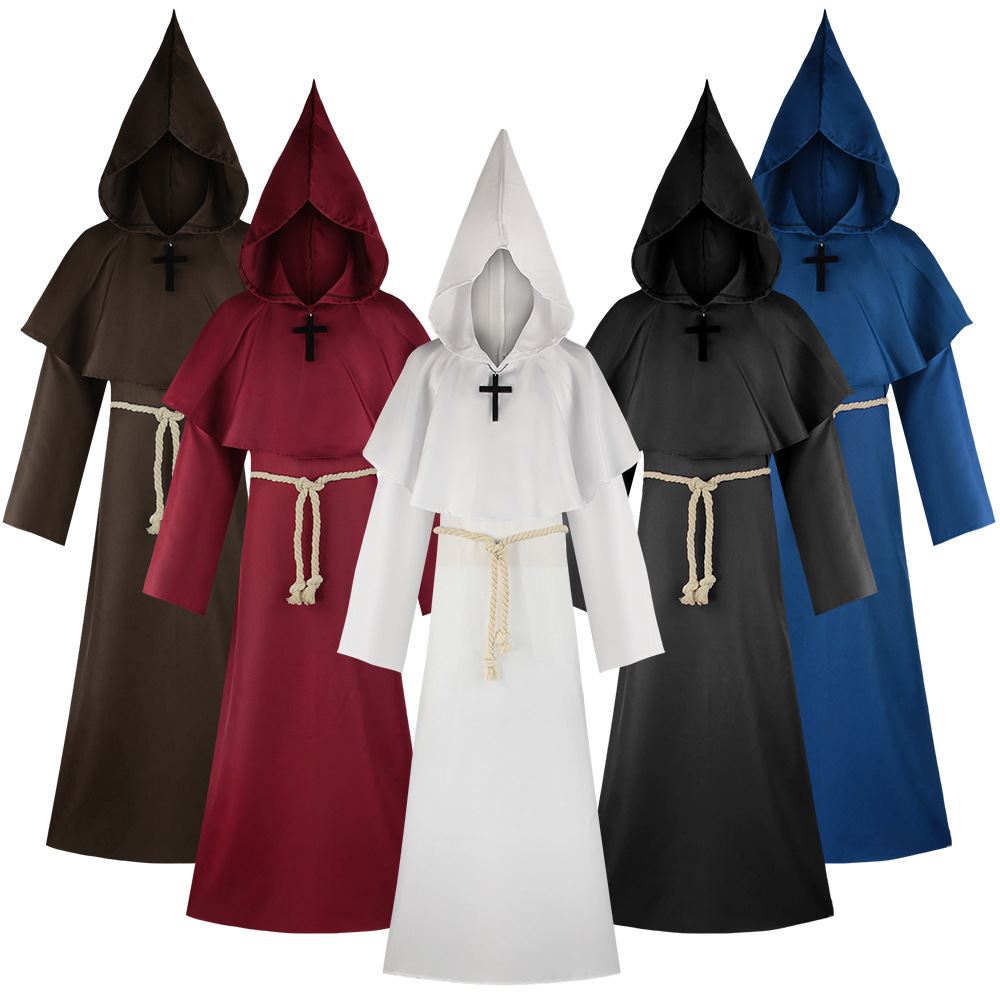 Fantasia de Halloween de Ceifador, Traje de Cinco Fantasmas, Túnica de Frade Medieval, Roupa de Monge, Fantasia de Bruxa e Sacerdote