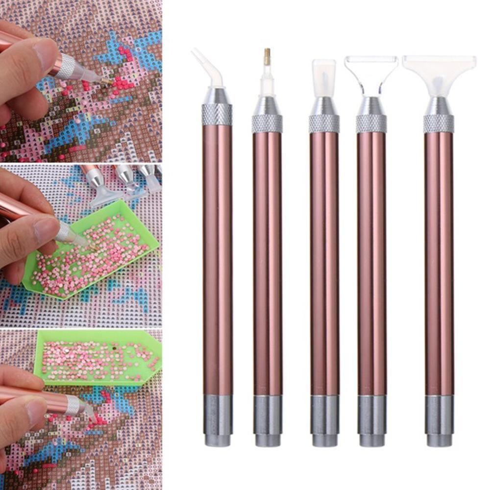 1Pc 5D Diamond Painting Tools Lighting Point Drill Pen with 5 Styles Head Sross Stitch Tool DIY Embroidery Crafts [NO BATTERY]