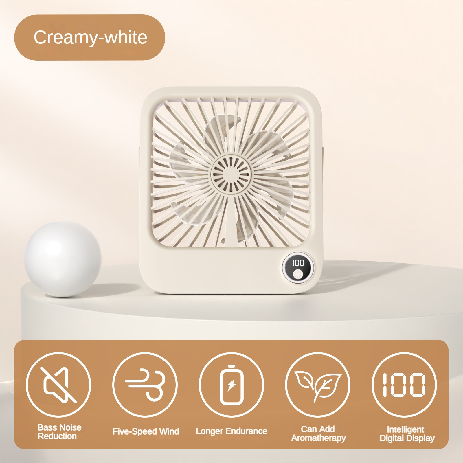 Desktop Kleine Ventilator Draagbare Outdoor Office Usb Opvouwbare Ventilator Digitaal Display Ultra Slanke Ventilator: Beige