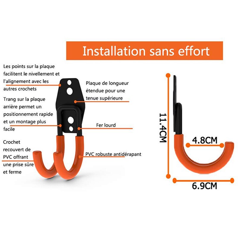 Stål garasje lagringsverktøy dobbel krok, kraftig verktøy for organisering av elektroverktøy, liten j krok  (6 pakker , 4.7 x 1.9 x 2.5 inkl.