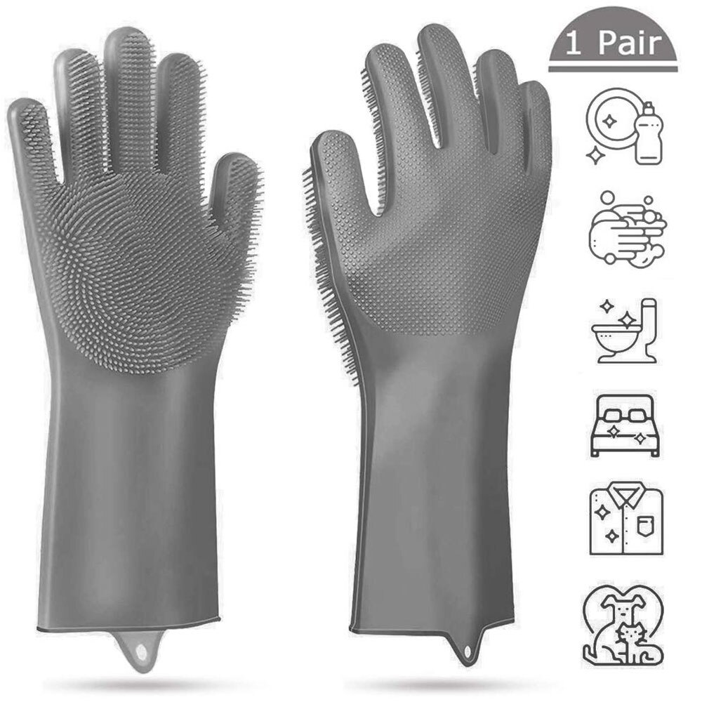 1 paire de gants de lavage de vaisselle en Silicone magique gants de nettoyage avec brosse de nettoyage cuisine lavage ménage gants de nettoyage
