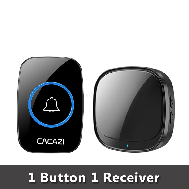Cacazi Usb Draadloze Deurbel 60 Chimes 5 Level 150M Bereik Deur Bellen Bell Waterdicht Batterij Knop Usb Plug led Ontvanger: B 1Button 1Receiver