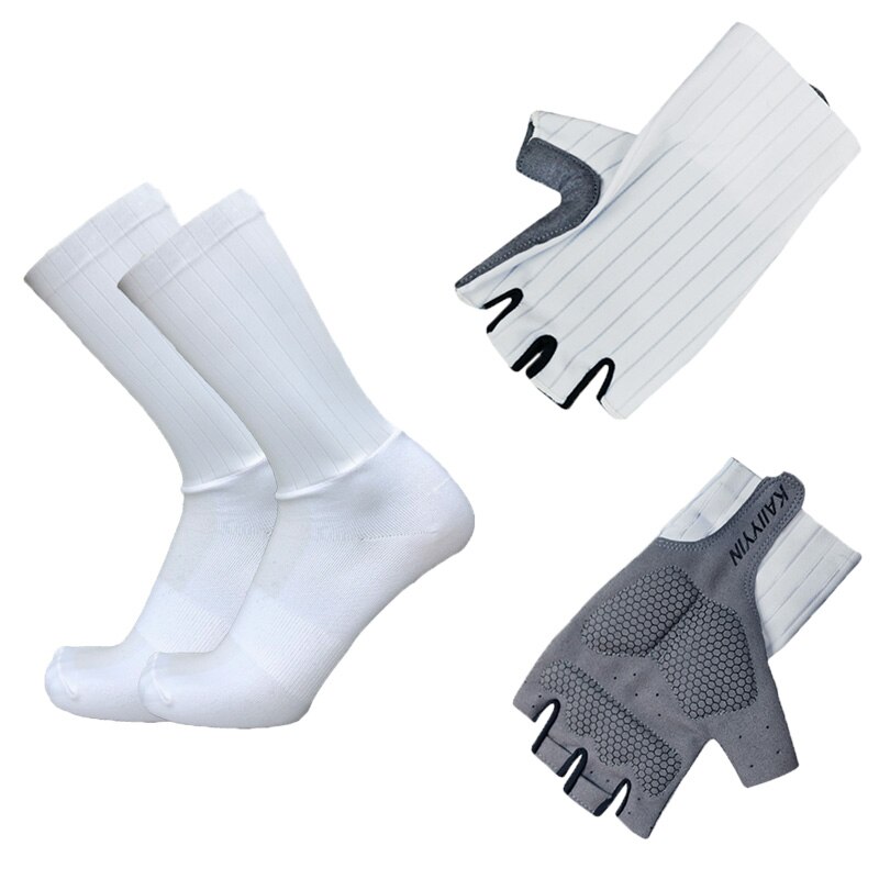 Aero Fiets Team Fietsen Handschoenen En Sokken Gecombineerd Mannen Vrouwen Fiets Handschoenen Sokken Antislip Calcetines Ciclismo Guantes ciclismo: white / Glove size L