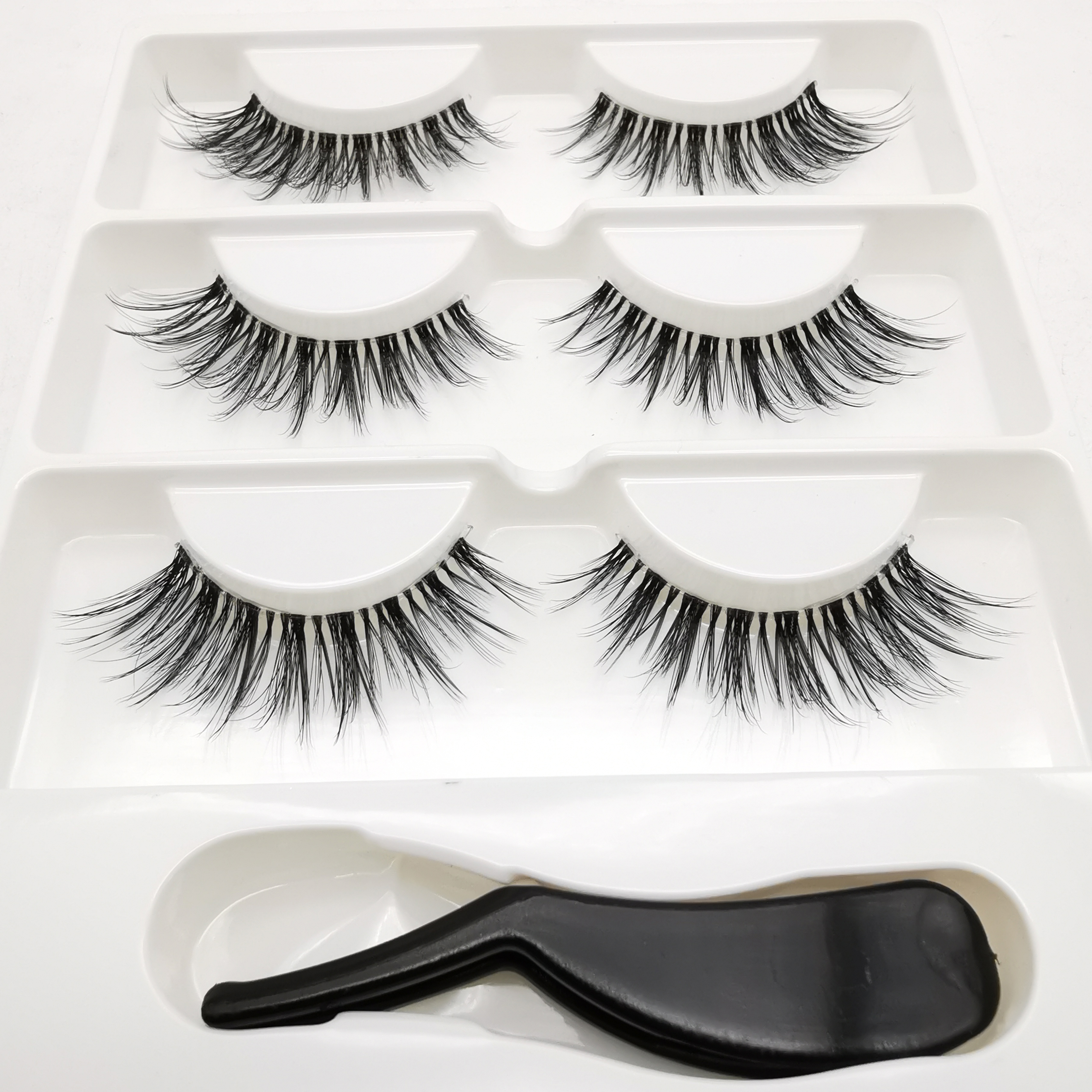Mink Eyelashes 3 pairs lashes invisible band mink lashes reusable false eyelashes Makeup in Bulk+Eyelash curler: 3pairs-3DFF12