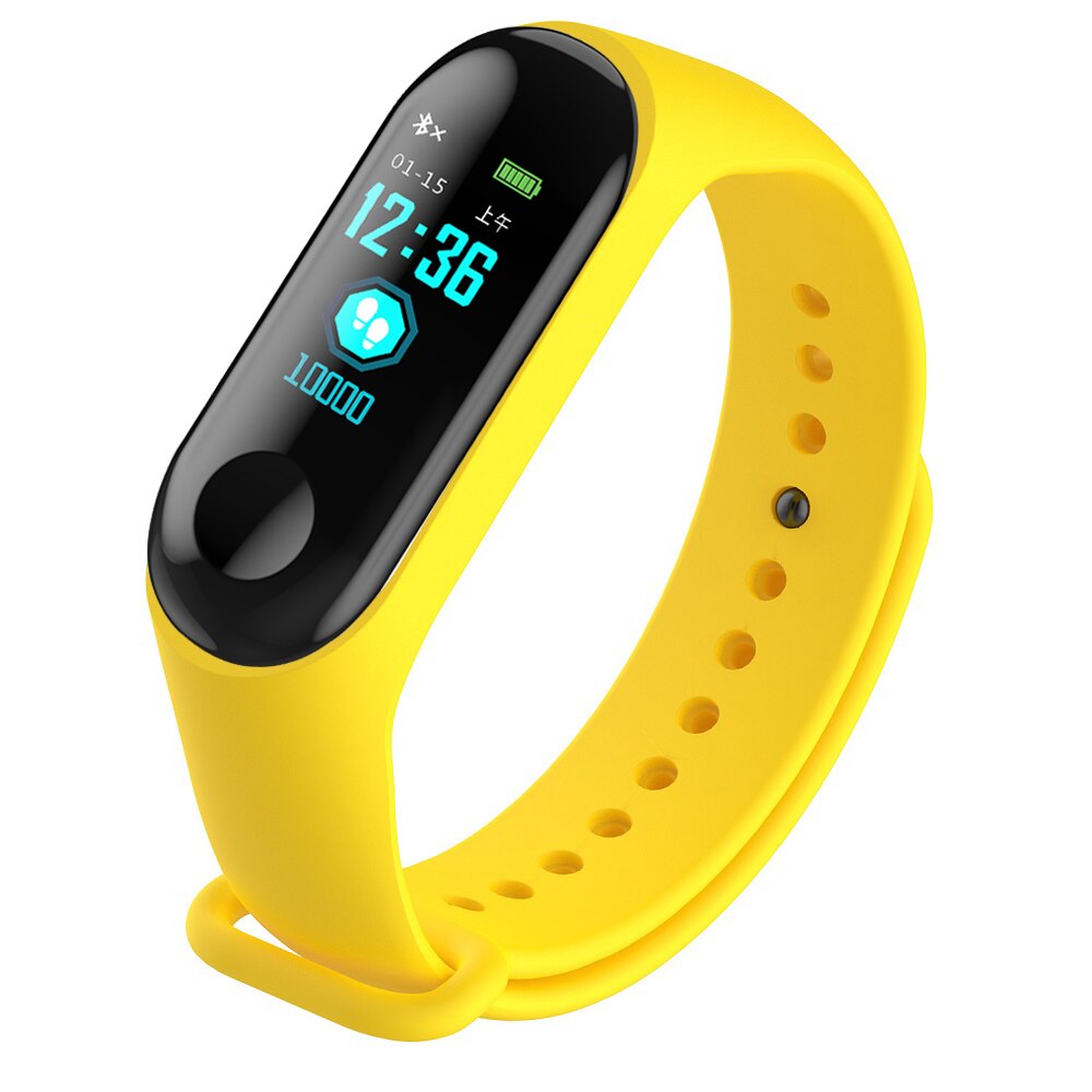 Reloj inteligente M3 para hombre y mujer pulsera multifunción con Bluetooth, rastreador de ritmo cardíaco, resistente al agua,: Yellow