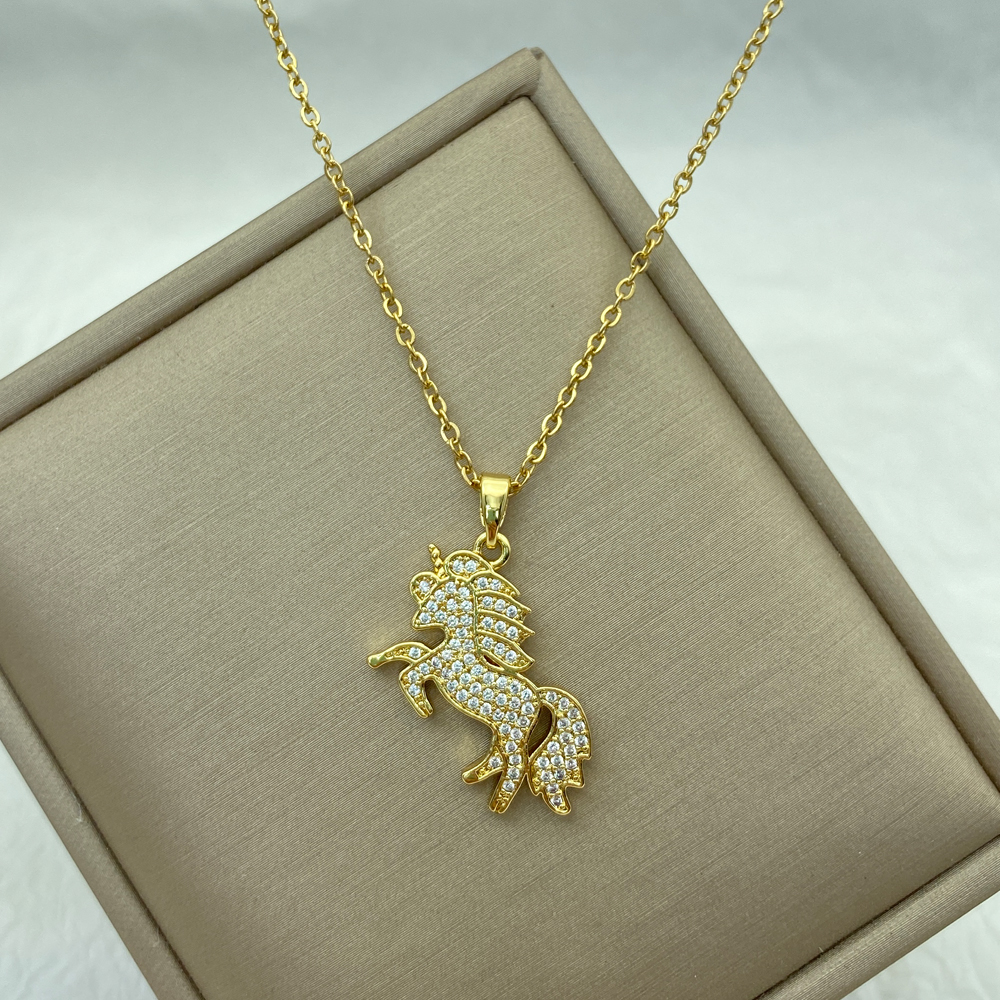 Gold Color Stainless Steel Necklace for Women Style Butterfly Jewlry Green Water Copper Pendant Zircon Pearl Cross Butterly