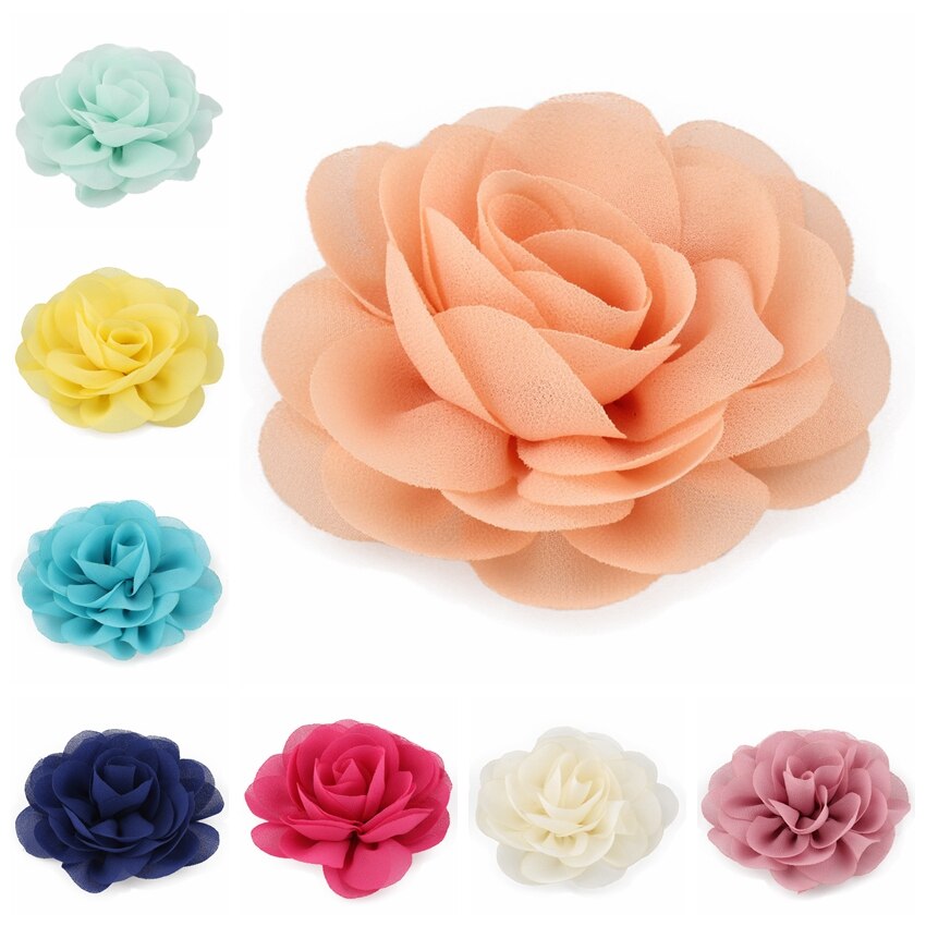 10 peças 20 cores 8.5cm 2024 flores de cabelo de tecido rosa enroladas para crianças meninas acessórios de cabelo pétalas de chiffon flor de papoula grampos de cabelo