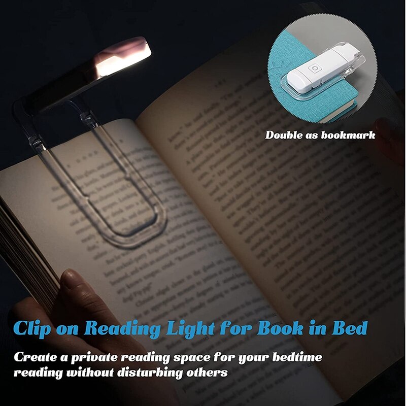 Book Reading Light,Portable USB Rechargeable LED Clip On Book Lights For Reading,Brightness Adjustable Light