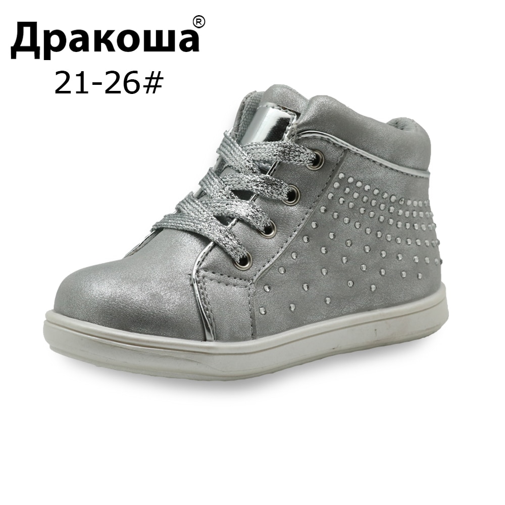 Chaussures pour enfants apakowa en cuir synthétique, bottines plates pour filles, printemps-automne, avec cristaux, 21-26 euros