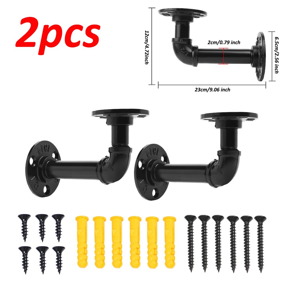 90 Graden Bocht Dubbele Flenzen Industriële Ijzeren Pijp Plank Beugels Rustieke Pijp Beugel Black Metal Wandmontage Vintage Meubels: 2pcs 12cm x 23cm
