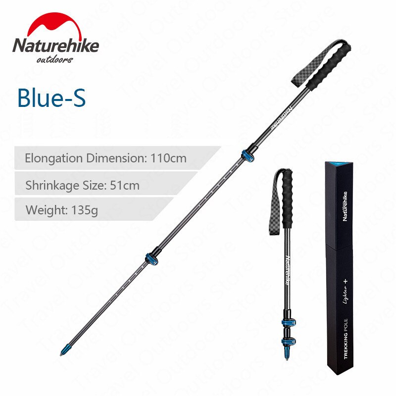 Naturehike – bâton de marche ultraléger en Fiber de carbone, 135g, 3 sections, Portable, verrouillage extérieur, randonnée, escalade: S-Blue