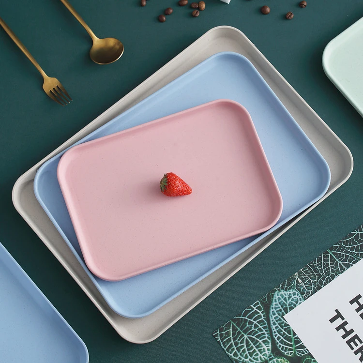 Bandeja Rectangular de paja de trigo, bandeja de pan ecológica, bandeja de almacenamiento de plástico, taza de comida, objeto pequeño, organizador para sala de estar, cocina