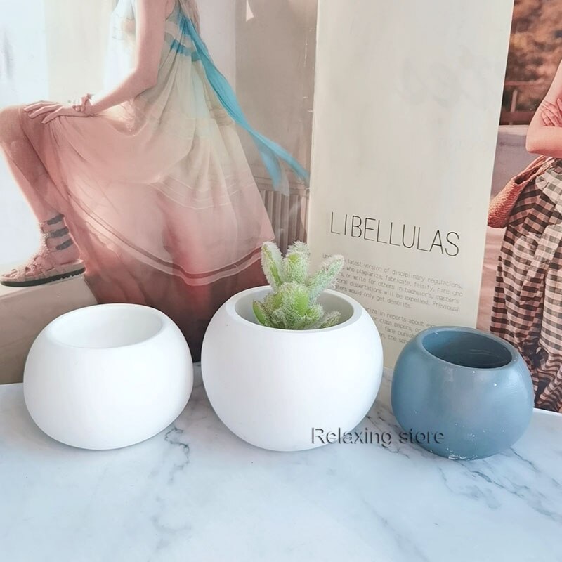 Miniplantador redondo de arcilla y hormigón, soporte de taza de vela de escayola artesanal, molde de silicona, bola redonda, maceta de cemento, moldes para contenedor de plantas
